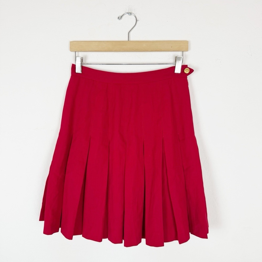 Vintage Ralph Lauren Wool Red Pleated Skirt Union Made In USA Preppy Size 8